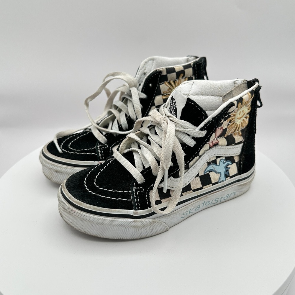 Vans Skateistan Sk8 Sneakers Shoes Kids 10.5 Black White Check High Top Zip Back